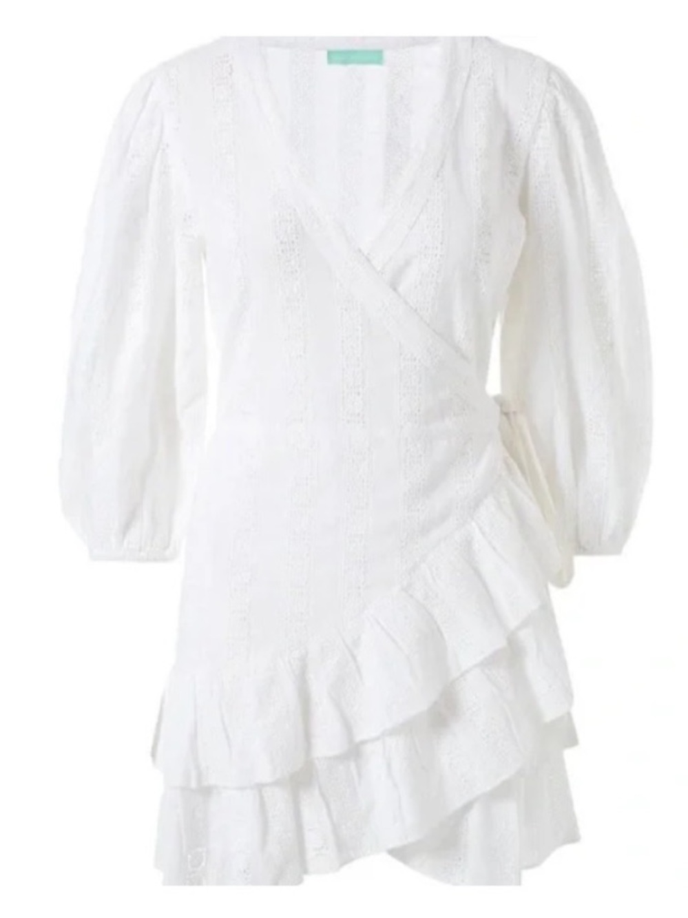 Melissa Odabash Aliyah White Eyelet Wrap Tunic with Puff Sleeves M